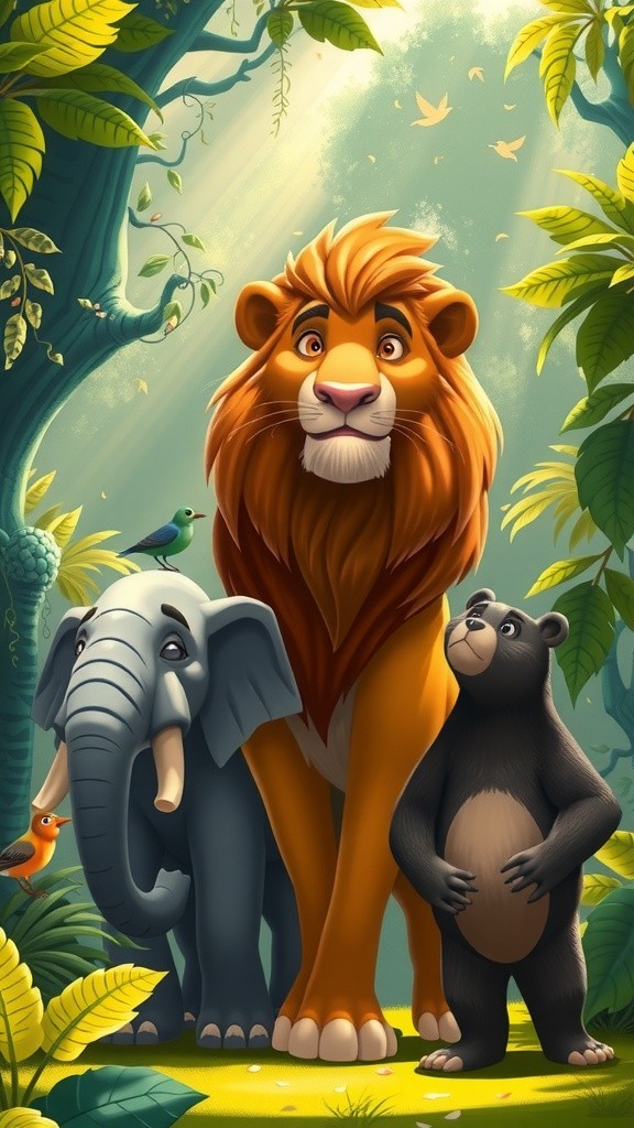जंगल का साहस: शेर, हाथी और भालू की कहानी