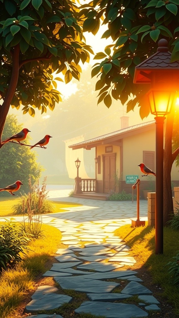 Joyful Walk of a Young Boy in a Peaceful Village