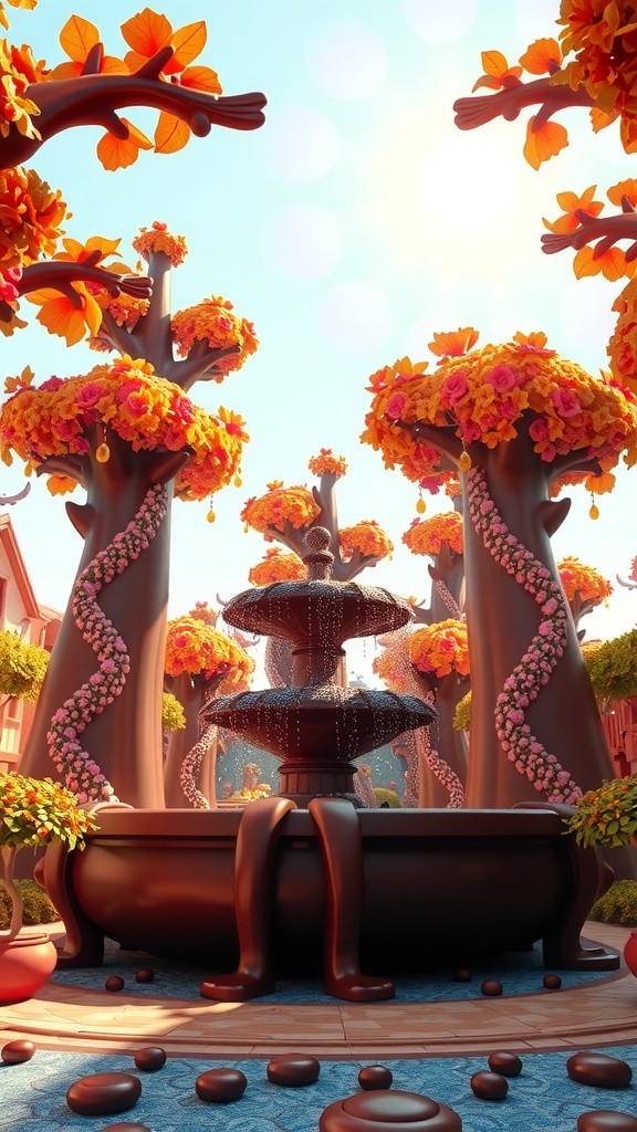 A 3D Parrot Melts Chocolate Water in a Chocolate Garden