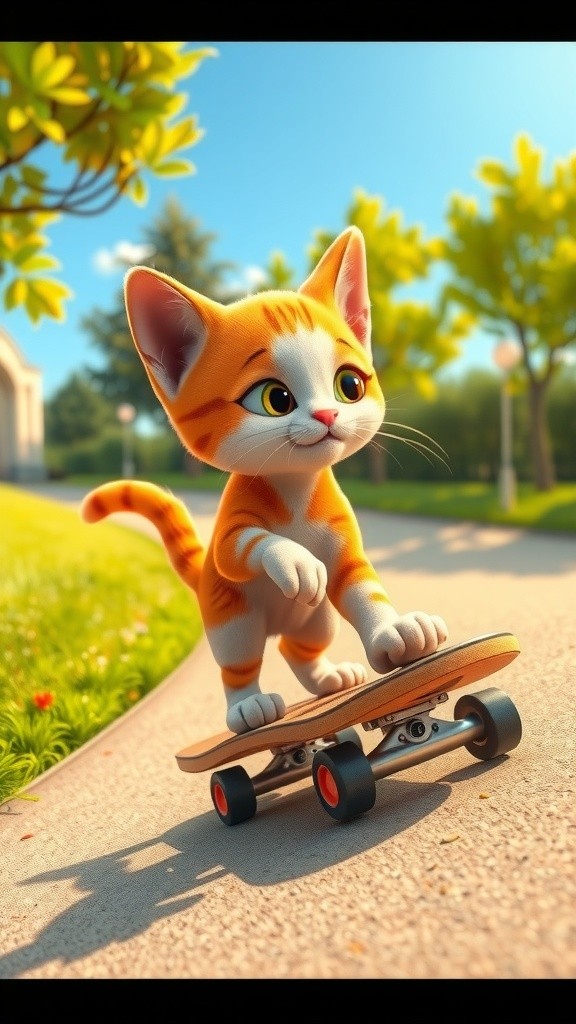 Mittens the Skateboarding Cat