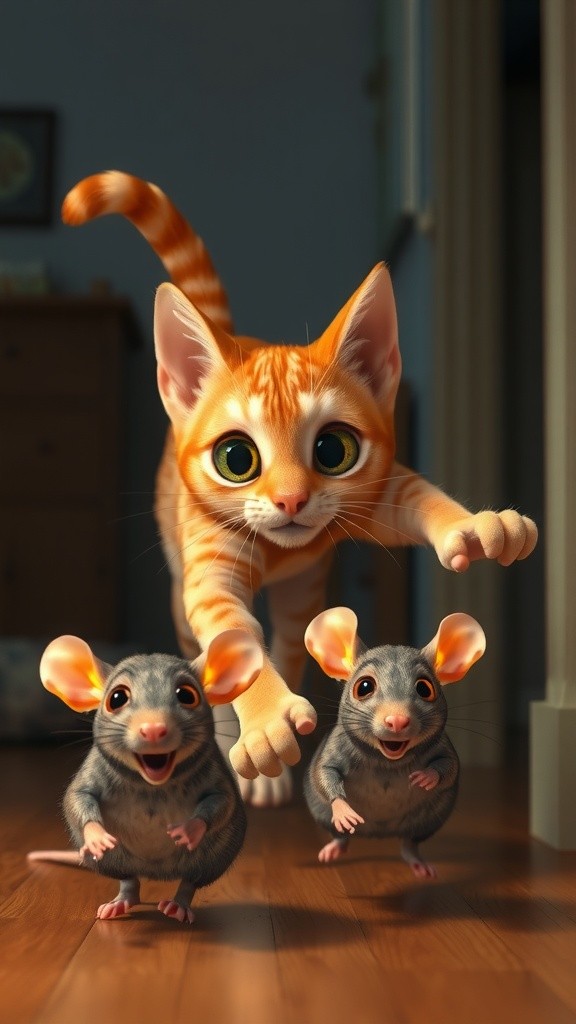 Chasing and Resting: Cats and Rats in a House