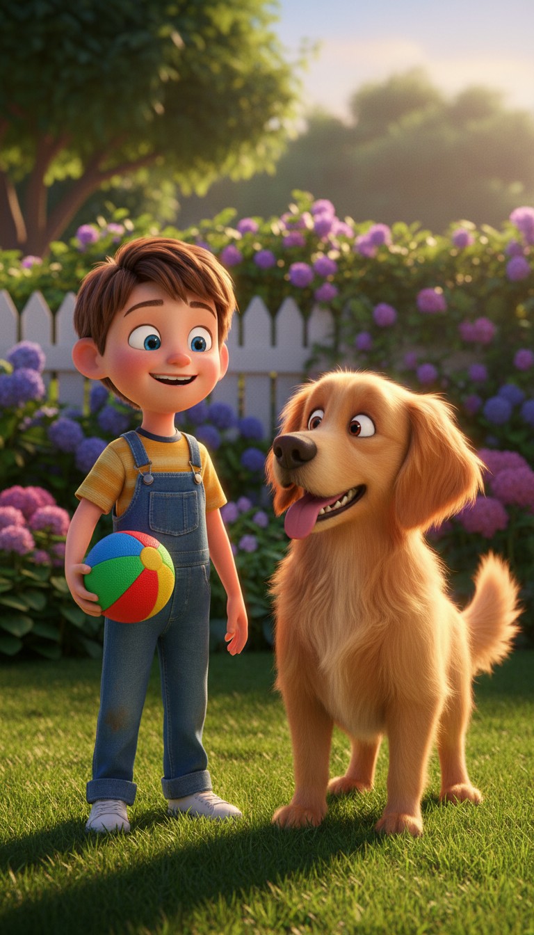 Child Playing with Dog in 3D Animation