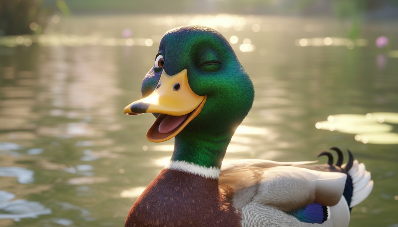 Duck's Joyful Day in the Pond
