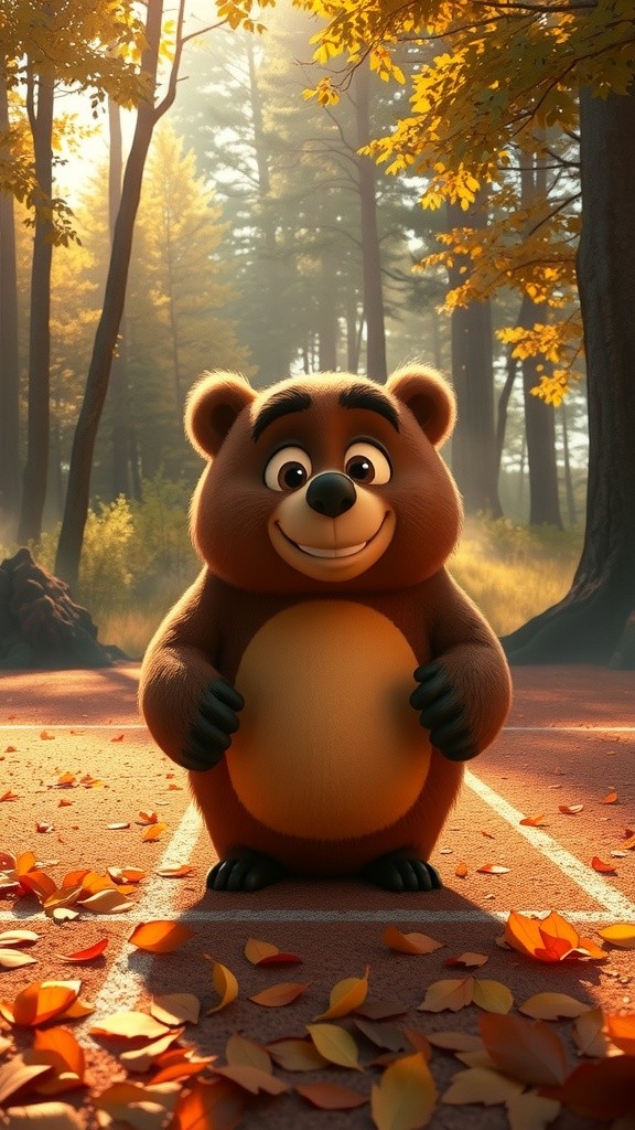 Cute Bear Plays Football with Friends