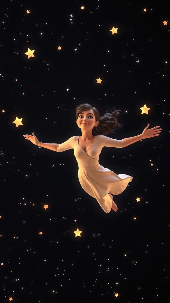 Olive's Serene Journey through Cosmic Dreams