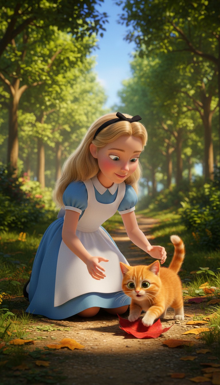 The Girl and Her Cat Escape the Wolf