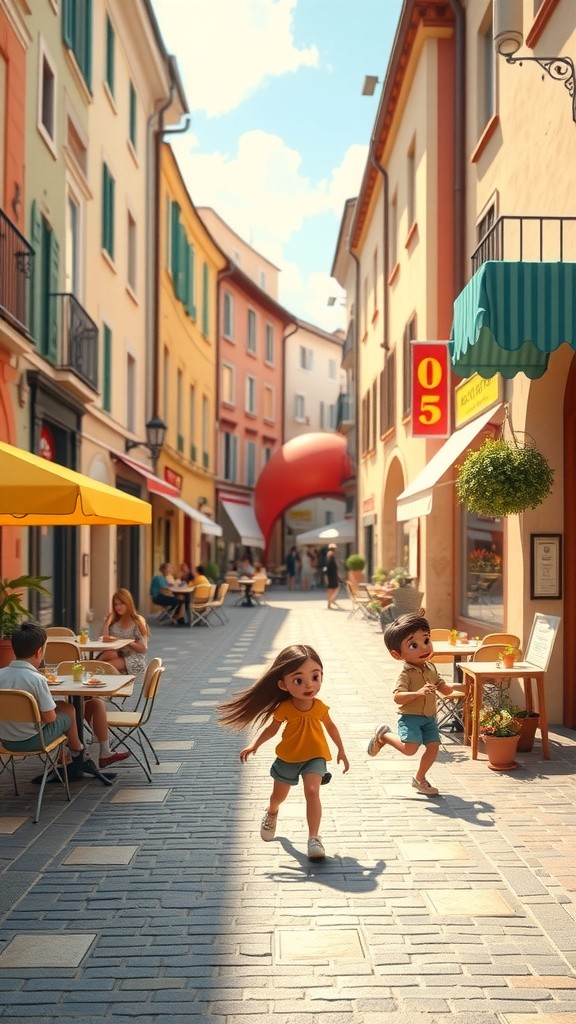 Children Playing with Their Fathers in Italy