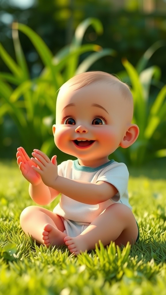 Joyful Baby and Playful Monkey in the Garden