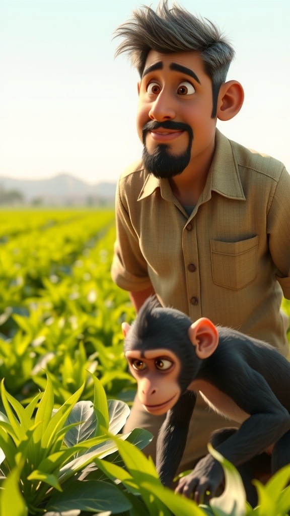 किसान और बंदर की टीमवर्क