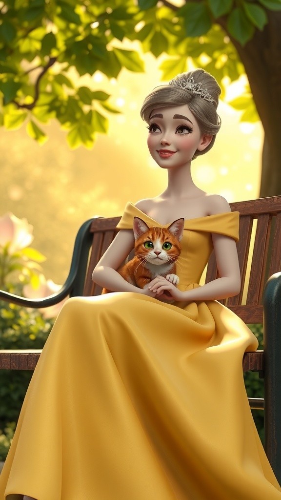 A Woman and Her Cat in the Garden