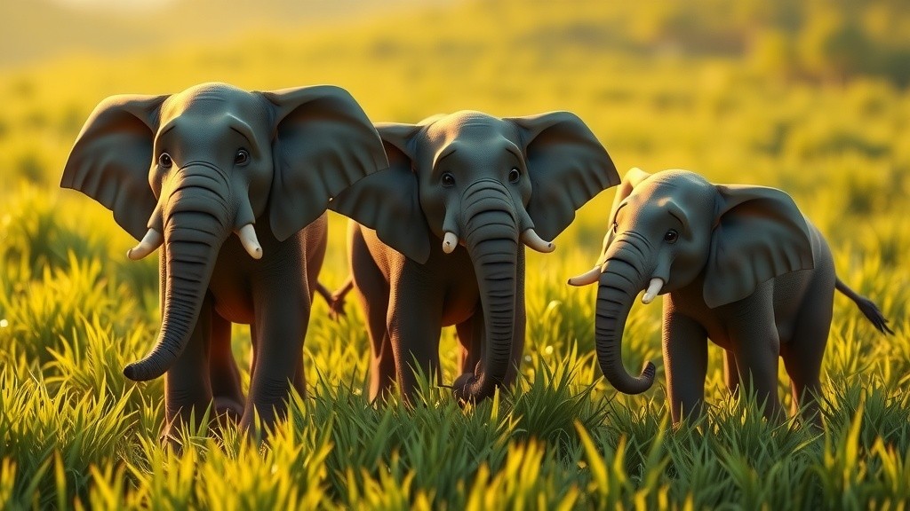 Tiga Anak Gajah di Savana Hijau