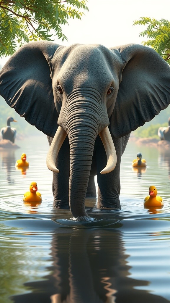 Baby Elephant's First Splash