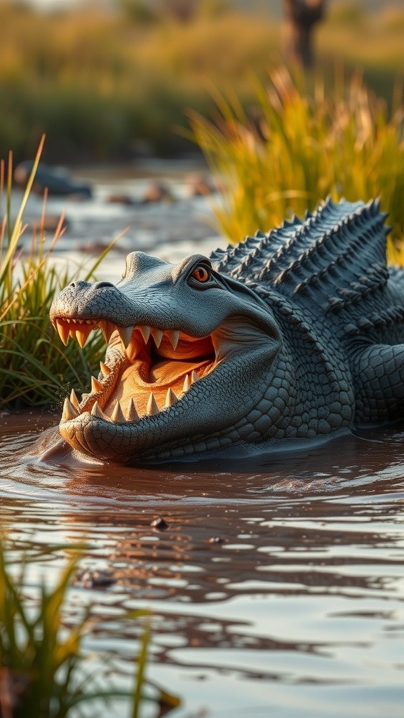 Pertarungan Buaya dan Singa di Tepi Sungai