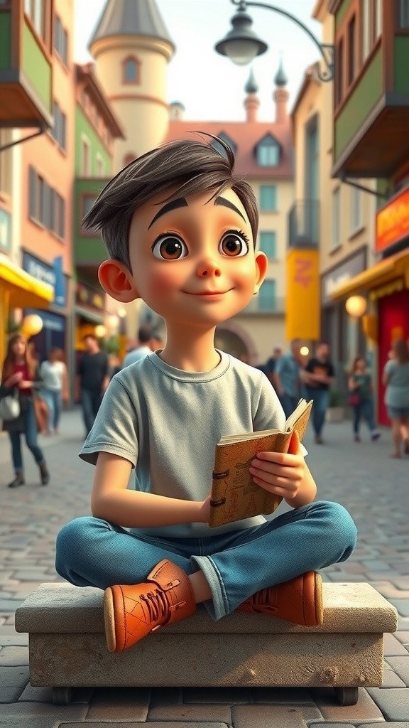 3D Pixar-Style Cartoon Boy with Big Expressive Eyes