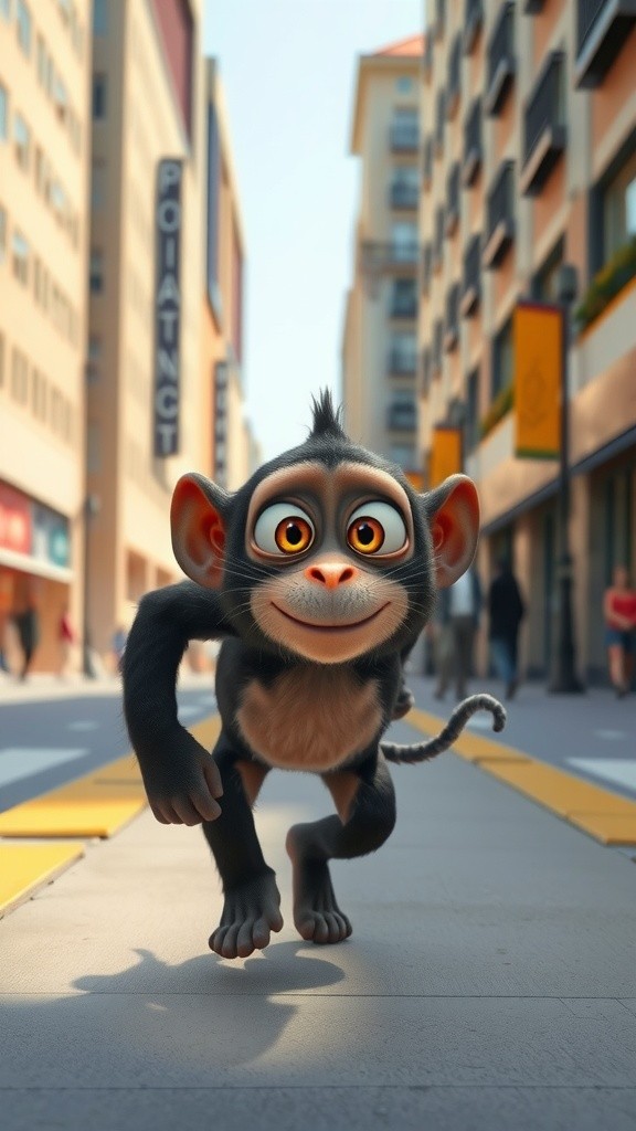 Cute Monkey Rides Bicycle in the City