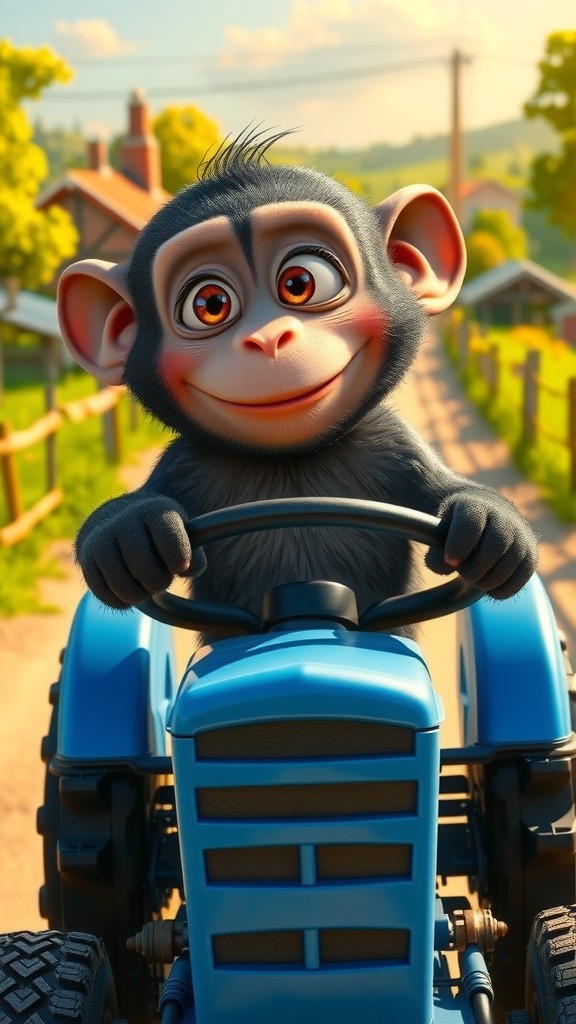 Playful Monkey on a Tractor Adventure