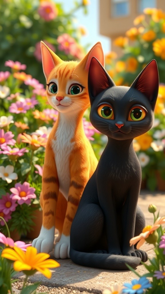 Cat and Child Chasing Butterflies in the Garden