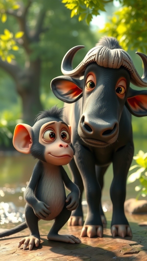 चीकू बंदर और बबली भैंस की दोस्ती