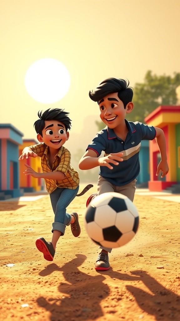 Village Kids Playing with Tire