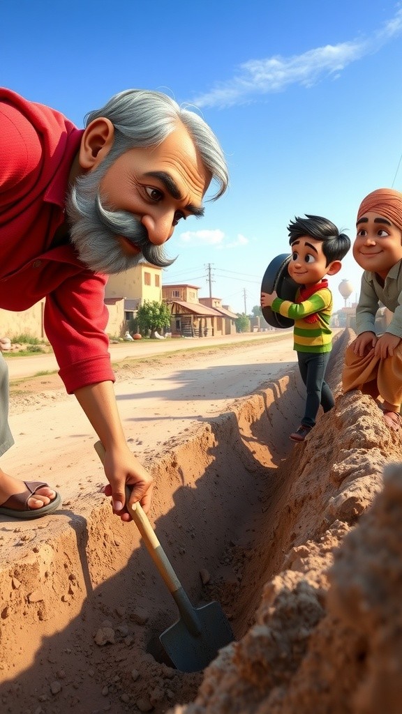 Gaon Ki Road Par Nayi Water Pipeline Ka Kaam