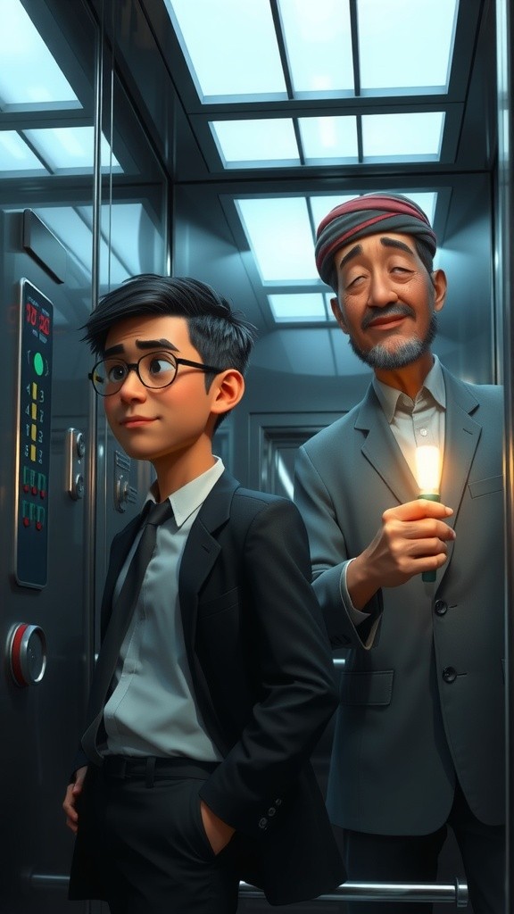 Dua Pria Terjebak di Lift