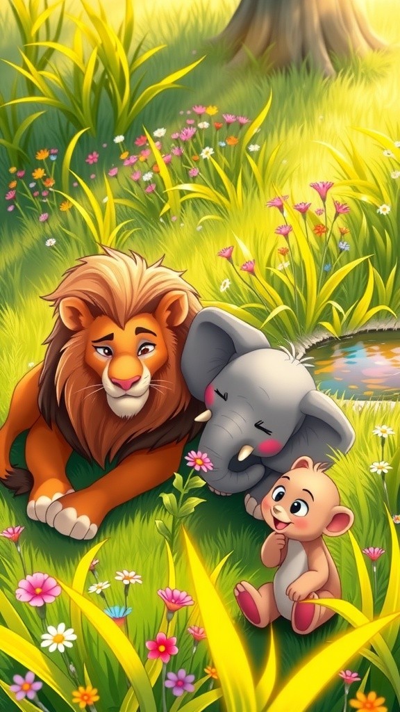 Friendly Animals in a Lush Meadow