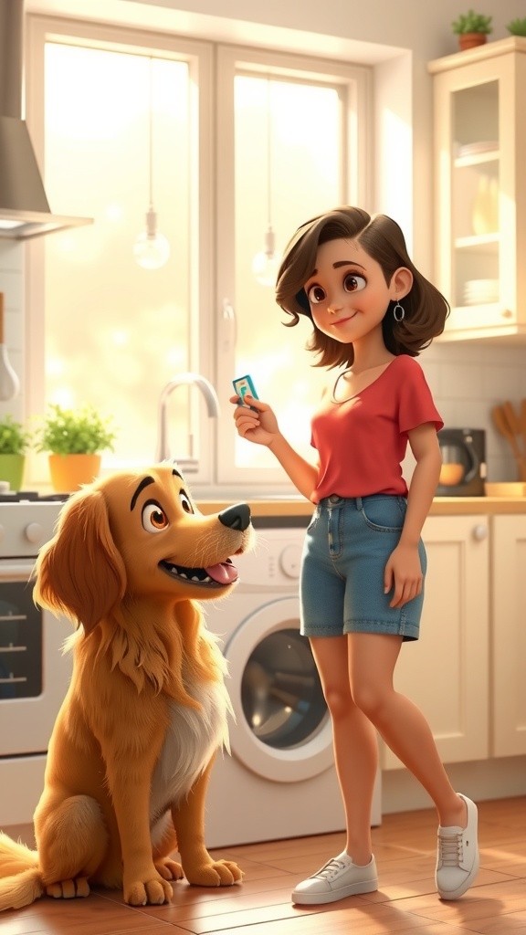 Young Lady Feeds Dog Oral Dissolving Film