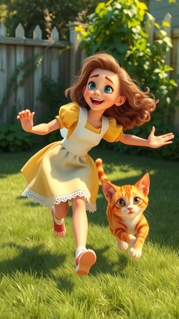 A Girl and Her Cat in the Hidden Garden