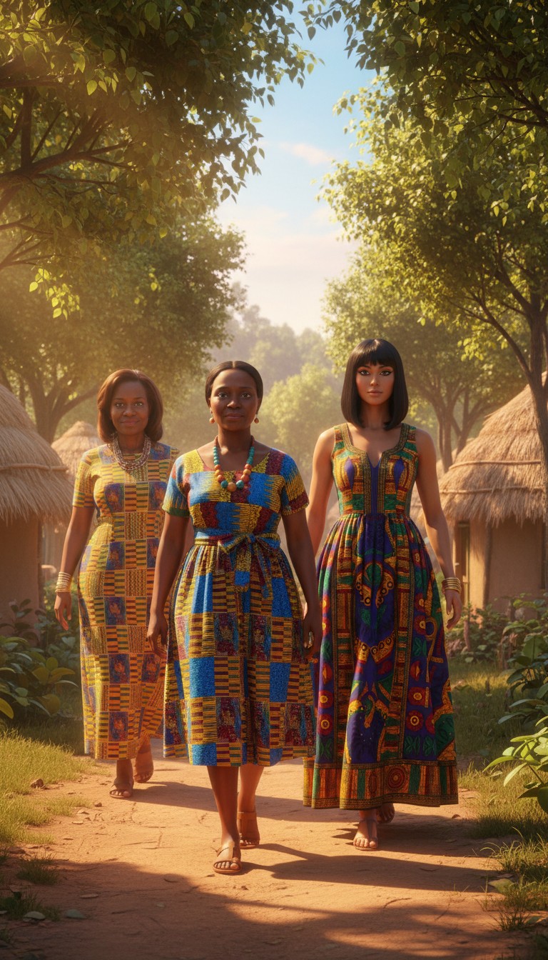 Ghanaian Girl Singing with Friends on the Way to School