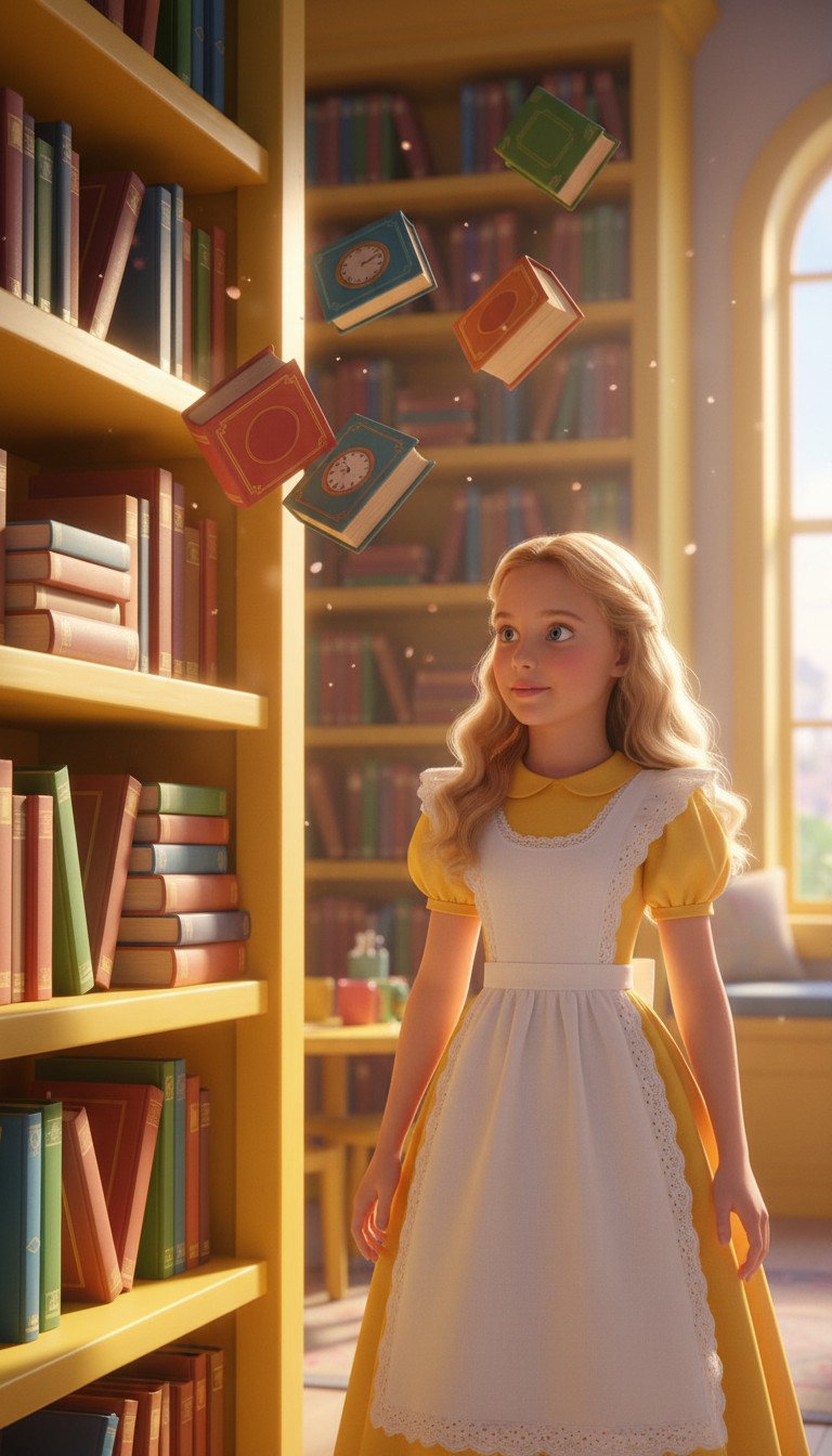 Dancing Books on a Yellow Shelf