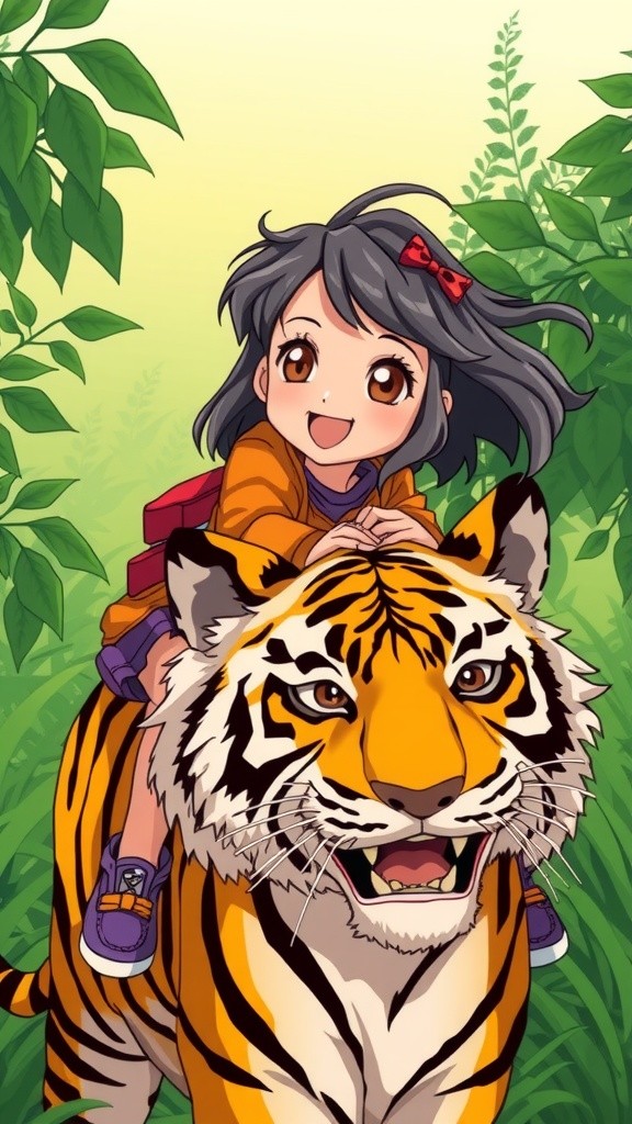 Little Girl's Adventure on a Tiger