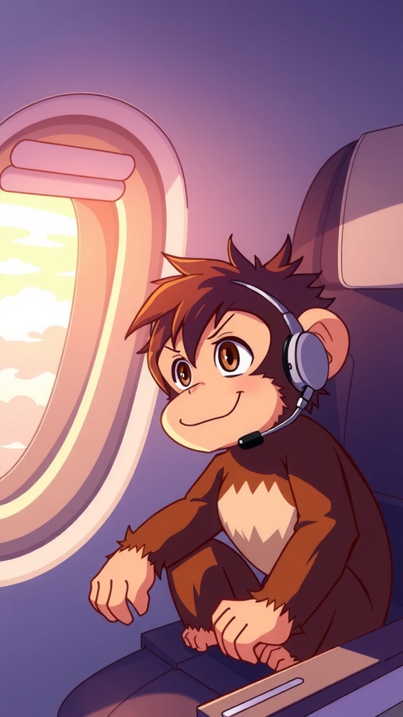 Monkey in Airplane Talking on Phone
