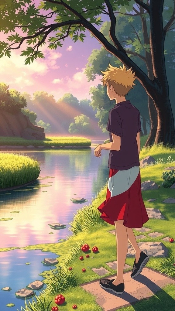 A Boy's Reflection by the Riverbank