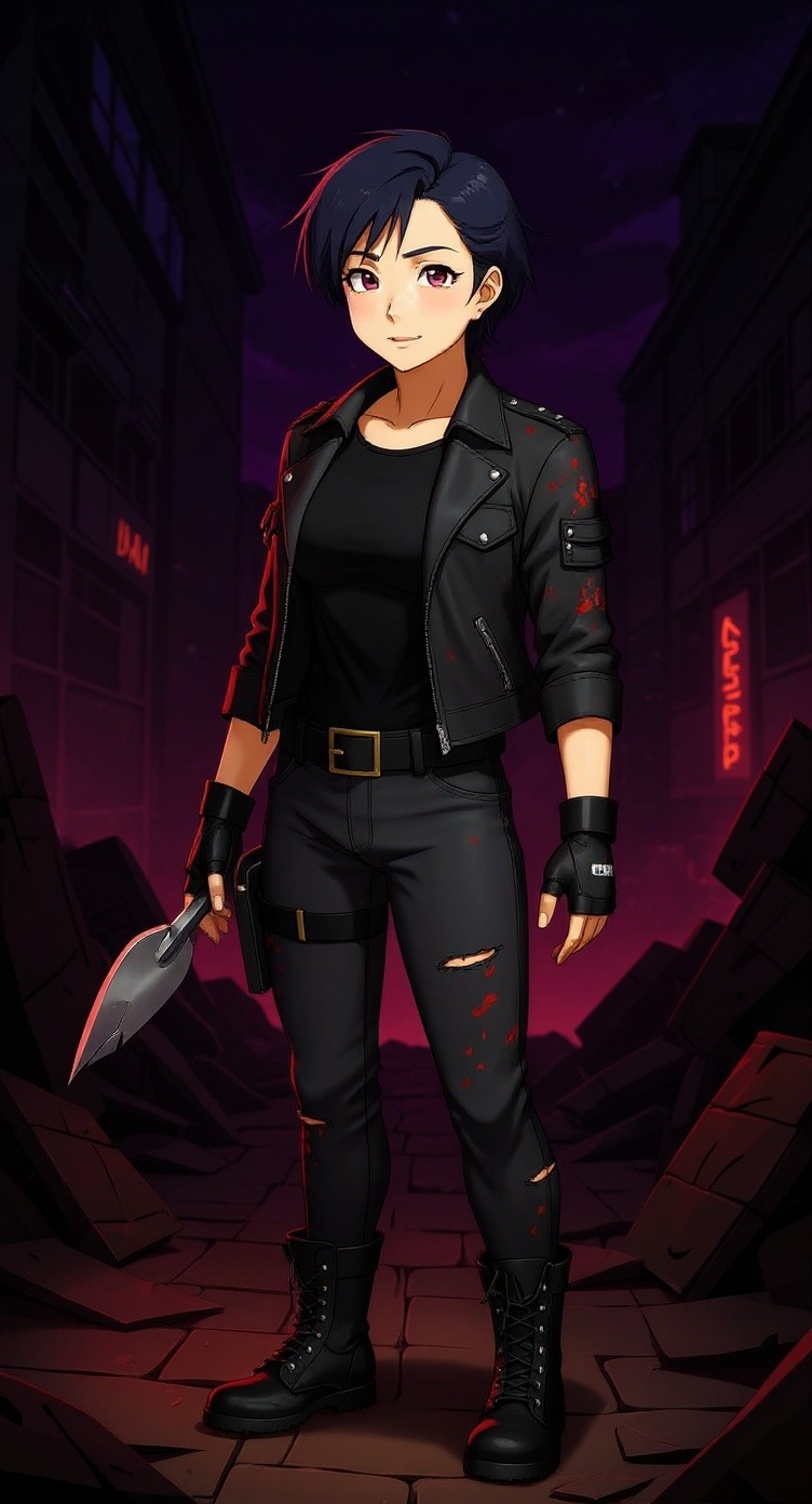 Silver-Haired Warrior: Glowing Katana in Ruins