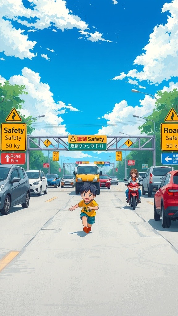 রাস্তার মাঝখানে বাচ্চার দৌড়