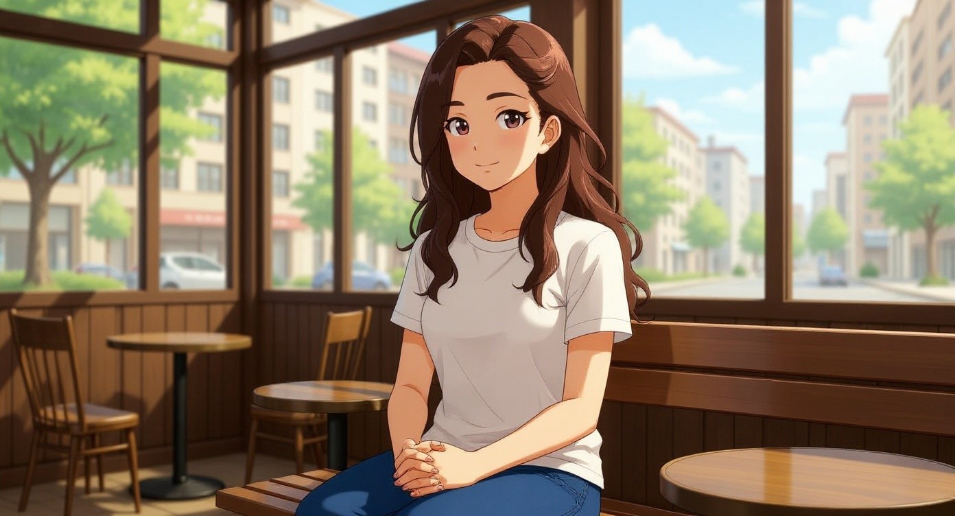 Girl Sipping Tea and Scrolling on Her Phone in a Cafe