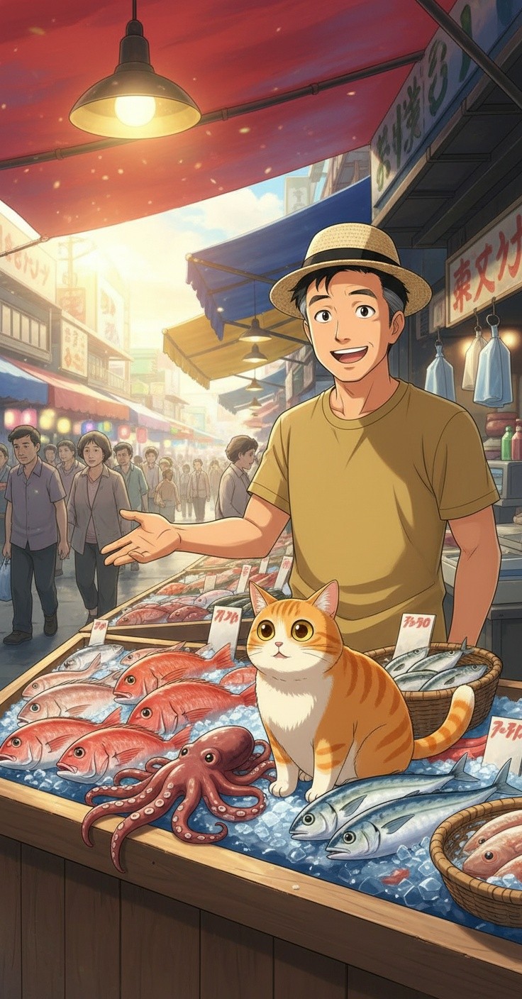 Kucing Nakal Pencuri Ikan di Pasar