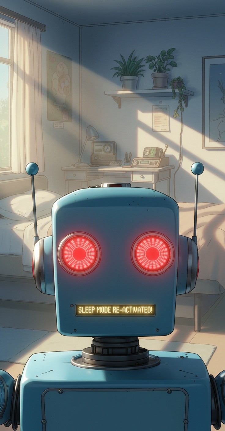 Robot's Comedic Wake-Up Fail!