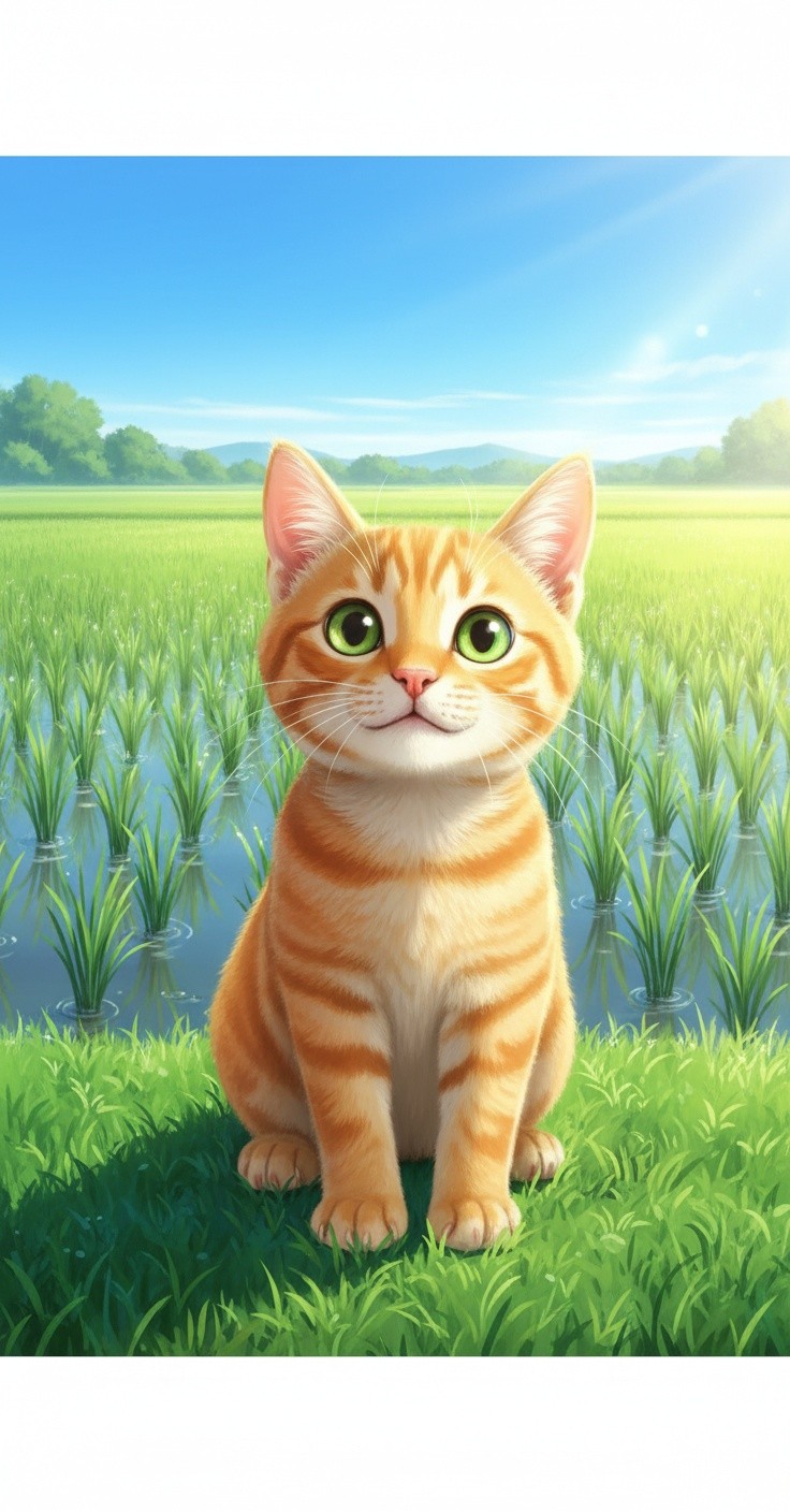 Kucing Putih Menangkap Ikan di Sawah