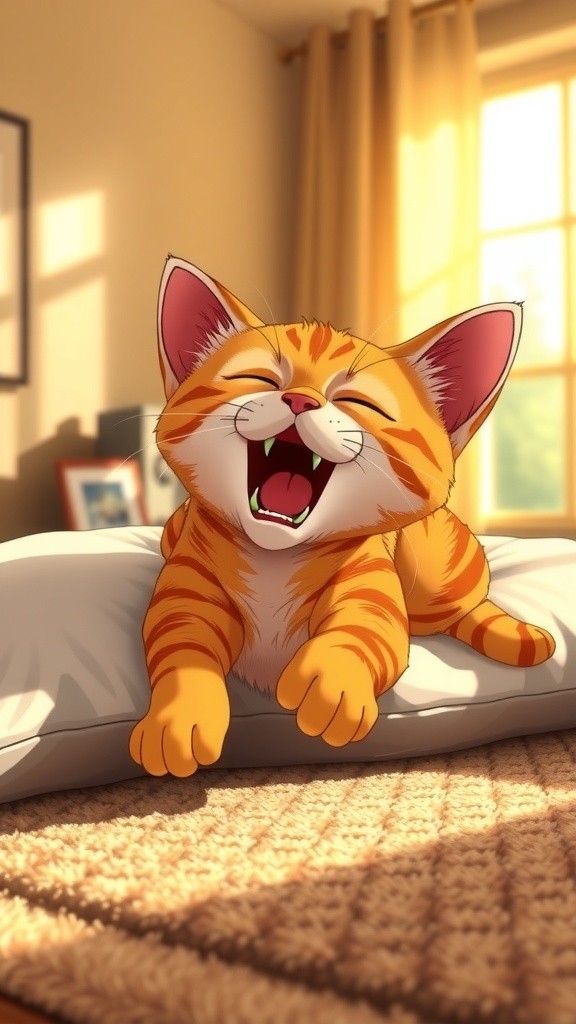 Joyful Fluffy Cat Plays with Colorful Ball in Lively Indoor Setting