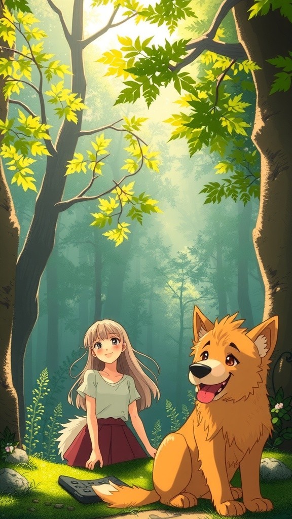 A Lady and Her Dog Adventure in the Forest