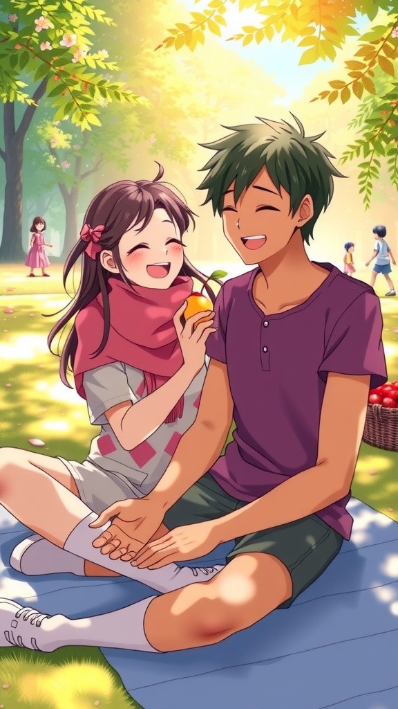 A Smiling Girl in the Park with Her Boyfriend