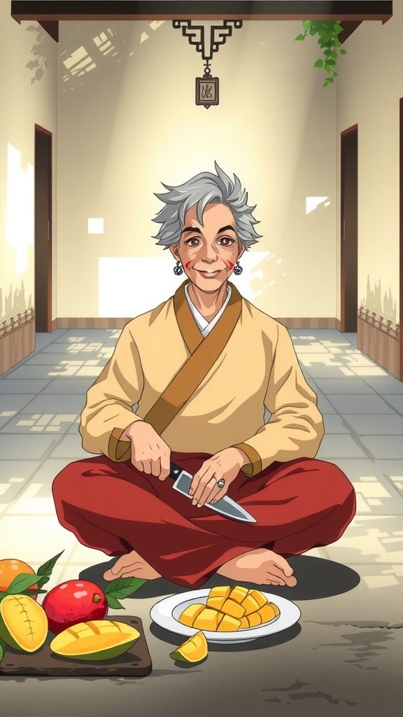 दादी और शरारती बंदर का आम खाने का मज़ा