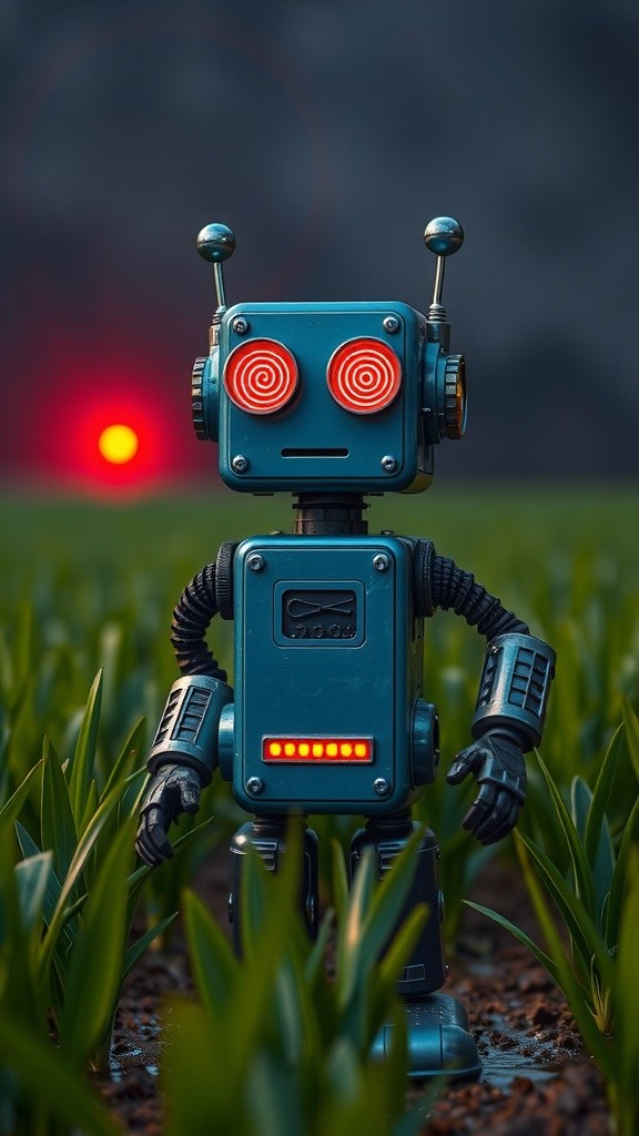 Robot Sawah Raksasa di Ladang Padi Malam