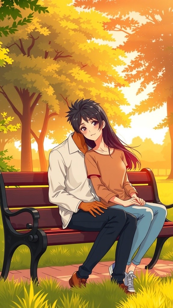Sunset Serenade: A Romantic Park Bench Moment