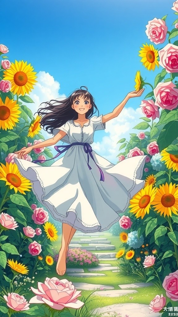 Dancing Beauty in a Flower Garden