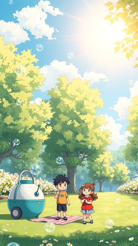 Playful Puppy Chasing Bubbles in a Sunny Park