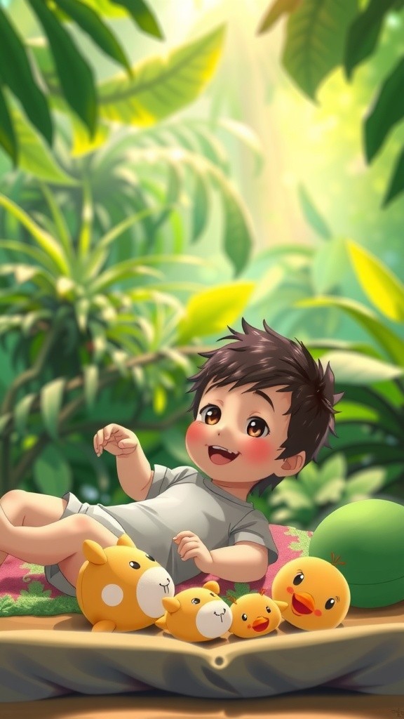 Baby and Wolf Pup: A Jungle Friendship