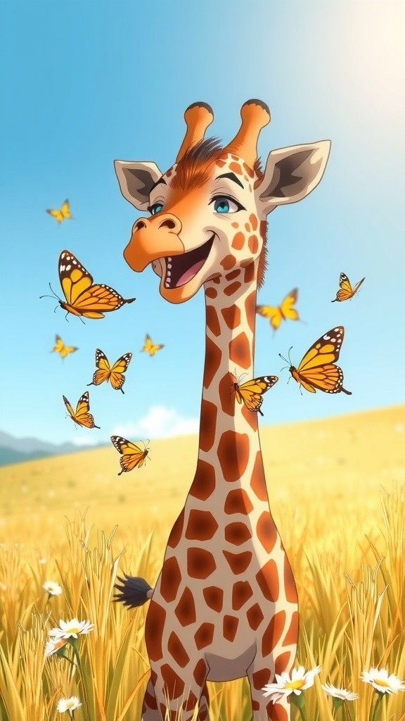 Playtime in the Meadow: Giraffes and Elephants