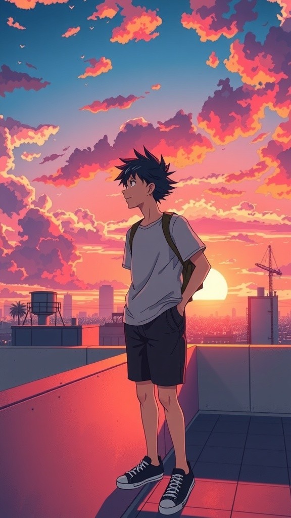 Rooftop Dreams: A Sunset Reverie in Anime